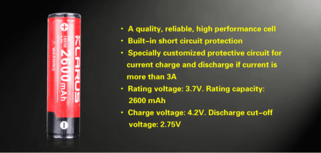 Klarus 18650 Battery 3.7V 2600mAh