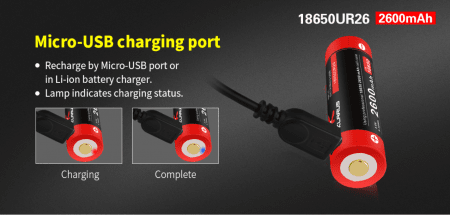 Klarus 18650 Battery 3.7V 2600mAh Micro-USB